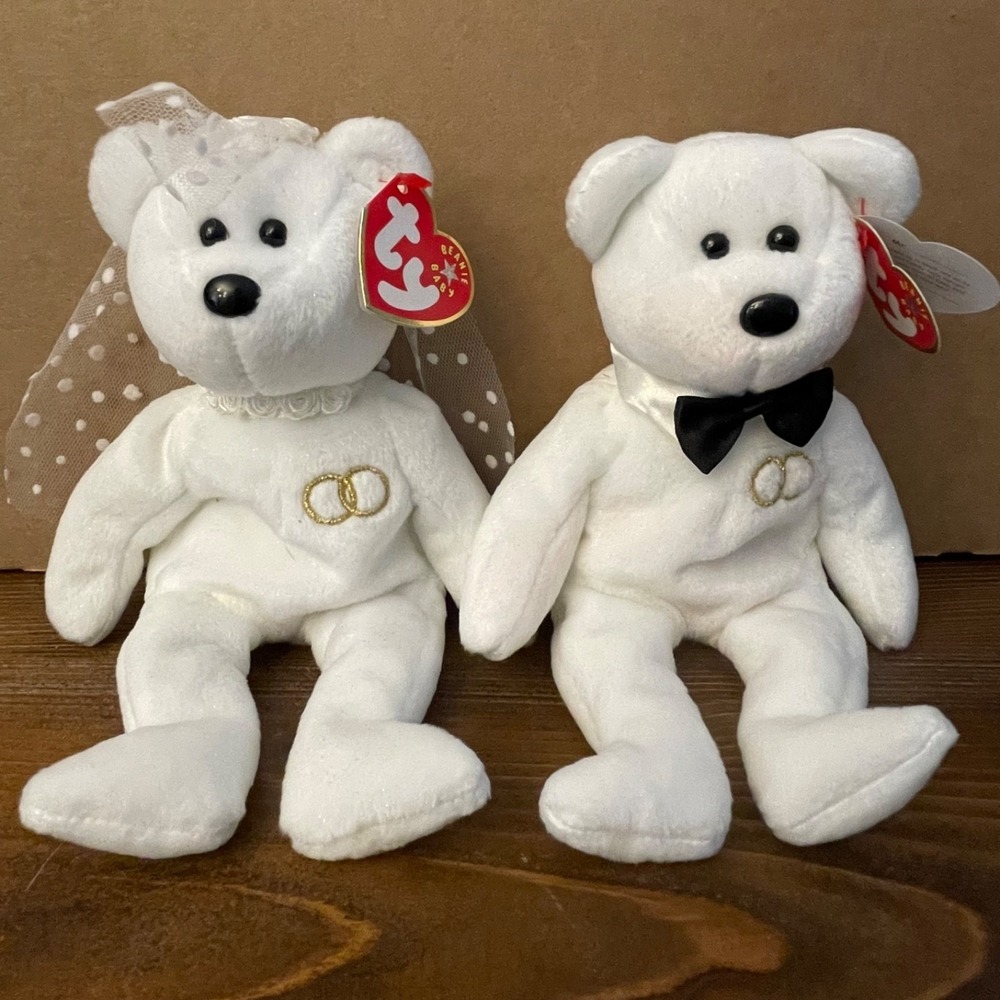 Vintage Ty Beanie Baby Fuzz the Bear Matching Lot‎ of 2 Retired 1999 MWMT Pairs